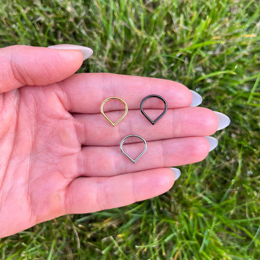 Titanium Teardrop Septum Ring, 16G Nose Clicker Ring: Gold/Silver/Black, 8mm/10mm