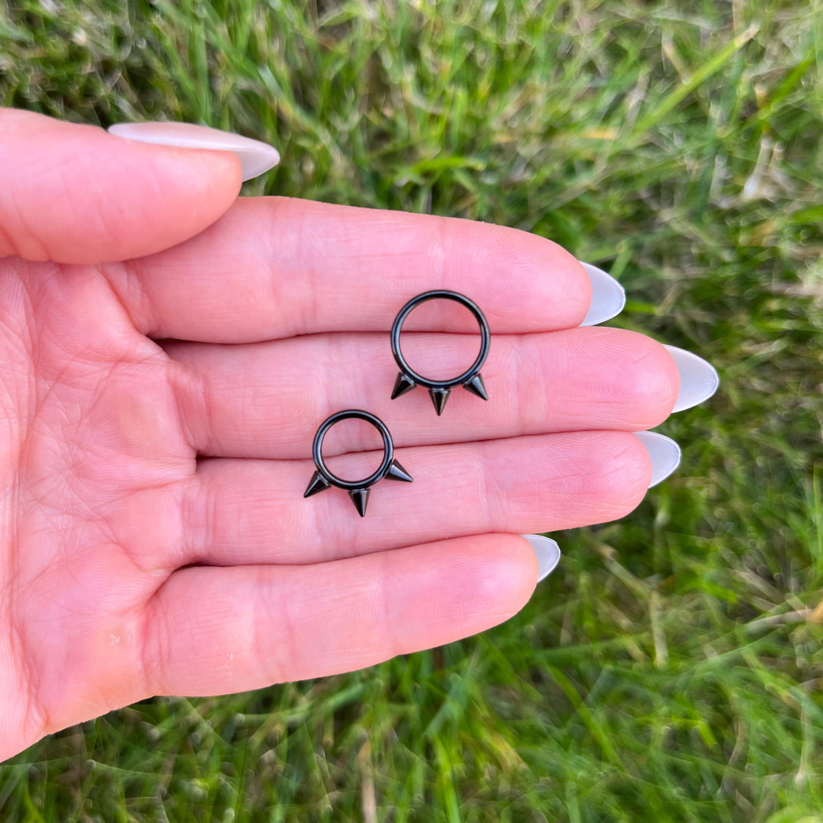 Titanium Spiked Septum Ring, 16G Nose Clicker Ring: Silver/Black, 8mm/10mm