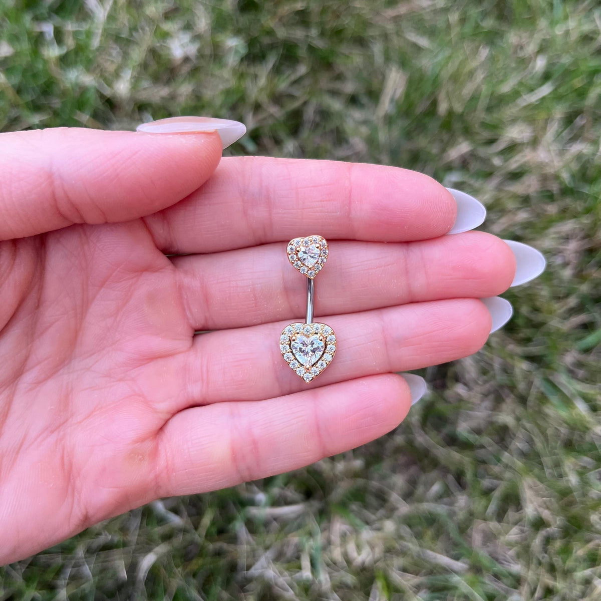 Titanium Heart Belly Button Ring: 14G Navel Piercing with CZ Crystals