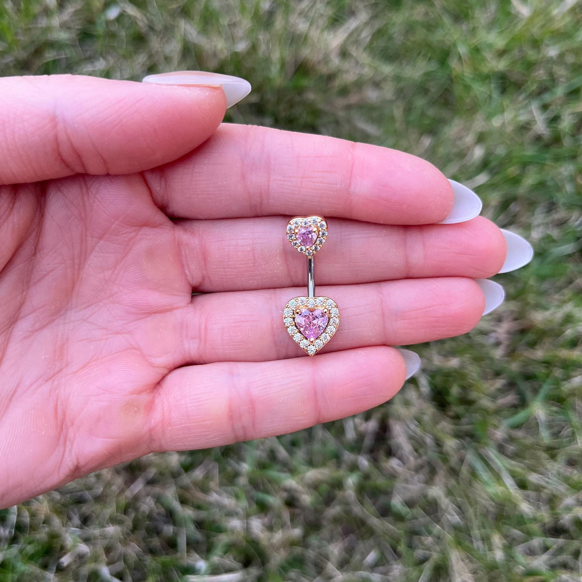 Titanium Heart Belly Button Ring: 14G Navel Piercing with CZ Crystals