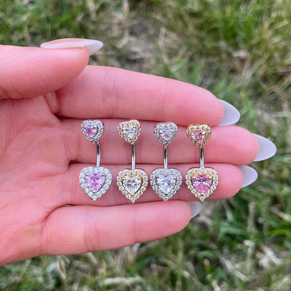 Titanium Heart Belly Button Ring: 14G Navel Piercing with CZ Crystals
