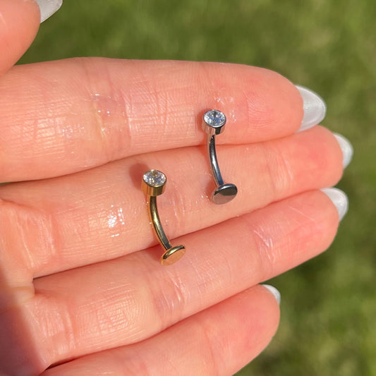 Titanium Floating Belly Button Ring: CZ Crystal Gem, Flat Back Navel Piercing (14G 10mm)